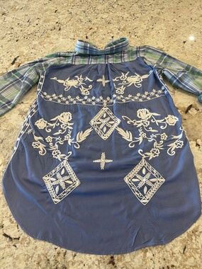 Kyla Seo Tunic Shirt Womens Medium Embroidered Bohemian Cross Plaid Boutique